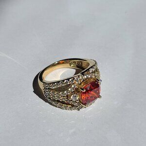 Vintage Sterling Silver Ring with Lab Ruby Gold Tone Finish Size 6